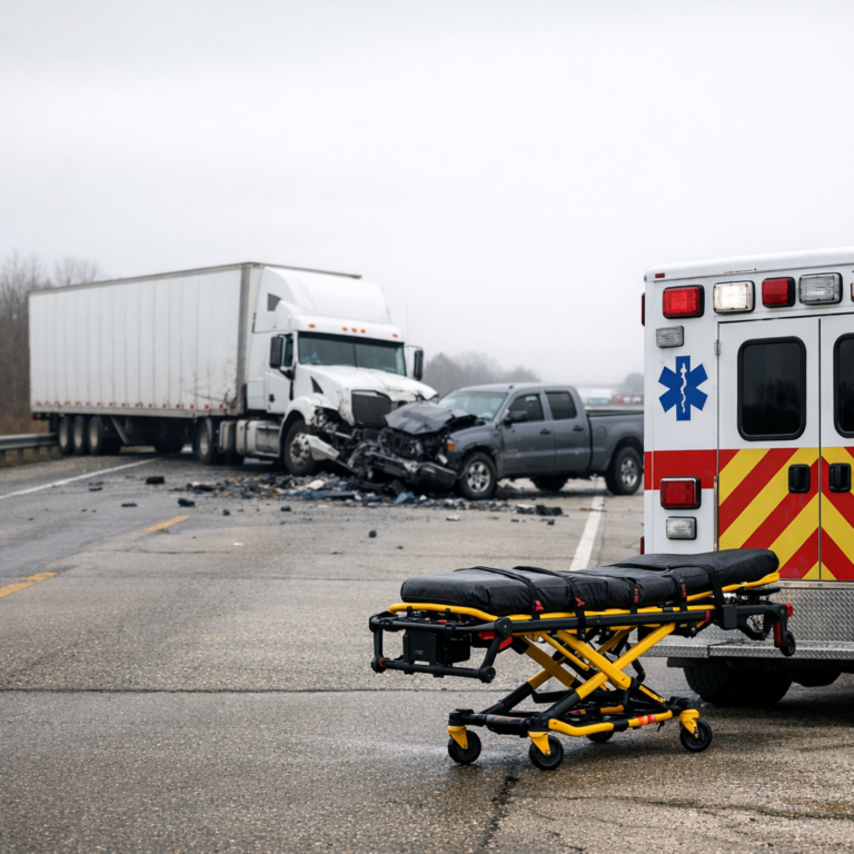 ambulance charges truck accident illustration for Ambulance charges after truck crashes