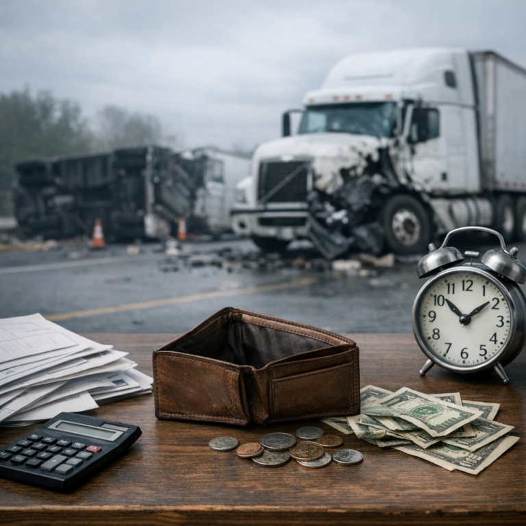 delayed income recovery truck illustration for Delayed income recovery after truck accidents