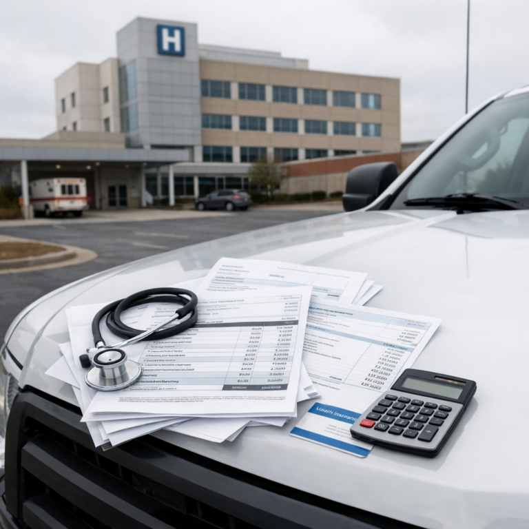 EOB hospital bills truck illustration for Explanation of benefits related to hospital bills