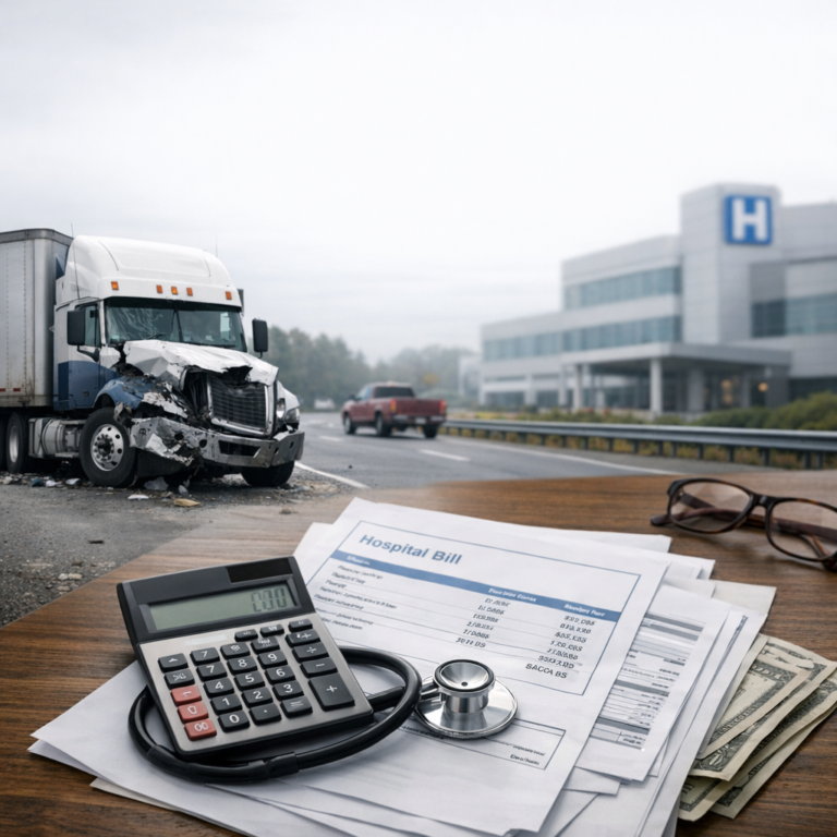 out of network billing truck illustration for Out of network hospital billing after truck accidents