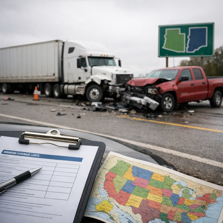 insurance minimums truck accident state illustration for How trucking insurance minimums vary by state